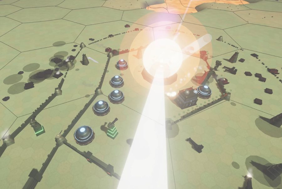 The Core detonating inside the walls in a column of white light, seen from the commander view